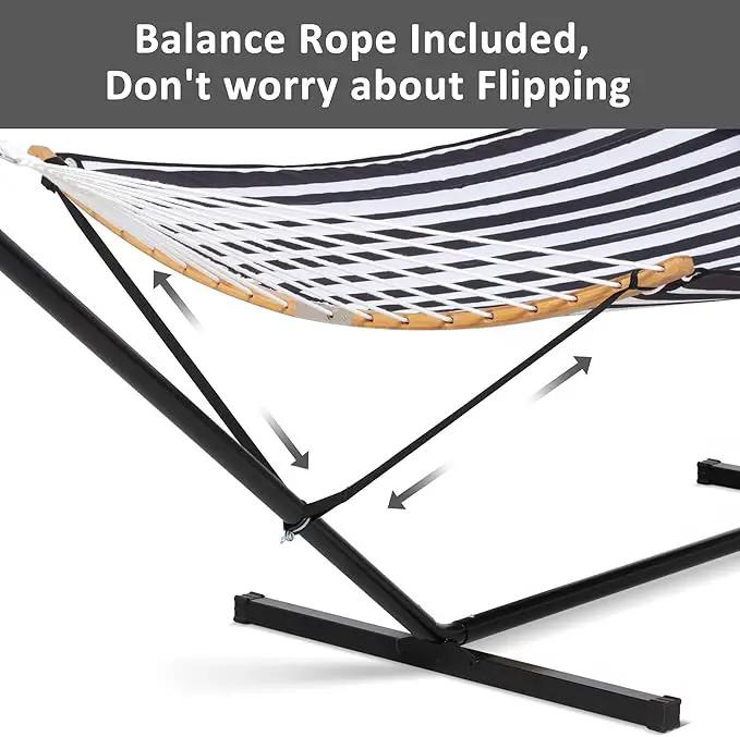 SUNCREAT Hammocks Extra Large Hammock with Stand Included, Double Hammock with Curved Spreader Bar, Black Stripes by GreenHaven Gardens