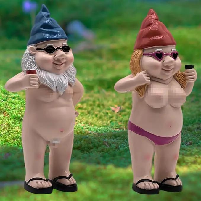 MINICAR 8'' H Gag Gnomes Statues Garden Outdoor Decor, Funny Dwarf Sculptures Yard Lawn Decorations, Naughty Gifts for Women Men, Set of 2 by GreenHaven Gardens