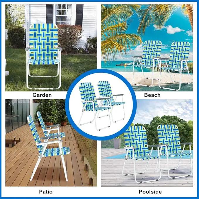 VINGLI Patio Lawn Webbed Folding Chairs Set of 4, Outdoor Beach Chair Portable Dining Chair for ir for Outdoor Yard, Garden(Blue, Classic) by GreenHaven Gardens