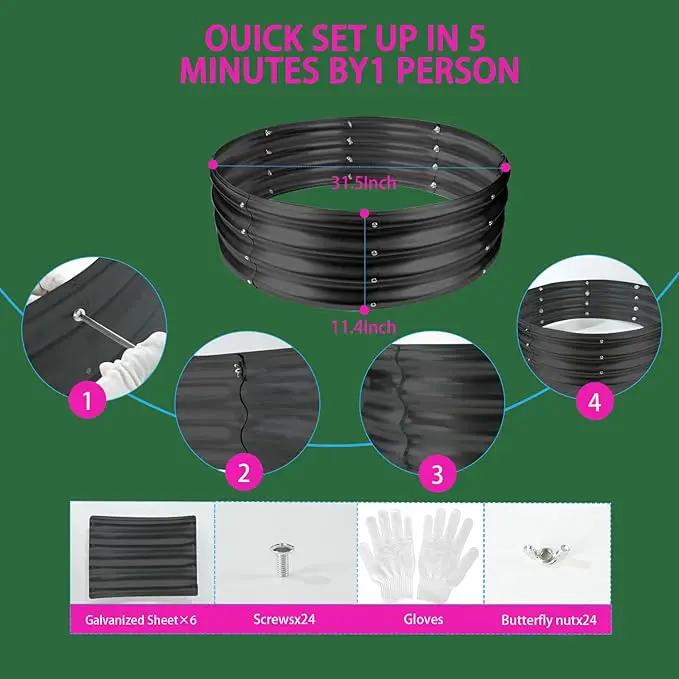 Round Galvanized Steel Fire Ring/Fir Pit for Outdoor/Durable Round Galvanized Steel Raised Garden Bed for Planting-2.67×2.67×1FT,0.8MM Thick (32 ins Diameter x 12 ins high, Black) by GreenHaven Gardens