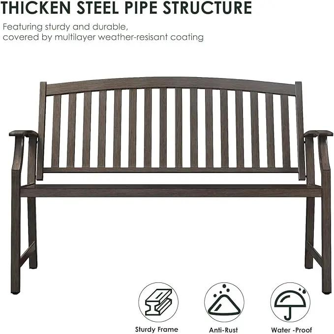 Grand patio Outdoor Bench Garden Bench with Metal Armrests and Seat, Bench with Aluminum Back for Outdoors Lawn Yard Porch, Savannah Gray by GreenHaven Gardens
