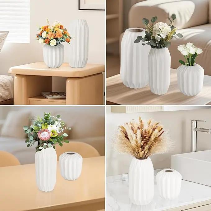 Ceramic Vase Set of 3, White Vase for Modern Home Decor, Decorative Vases for Bouquet Pampas Grass Dried Flowers, Living Room, Bedroom, Bathroom, Shelf Centerpiece Table Decorations by GreenHaven Gardens