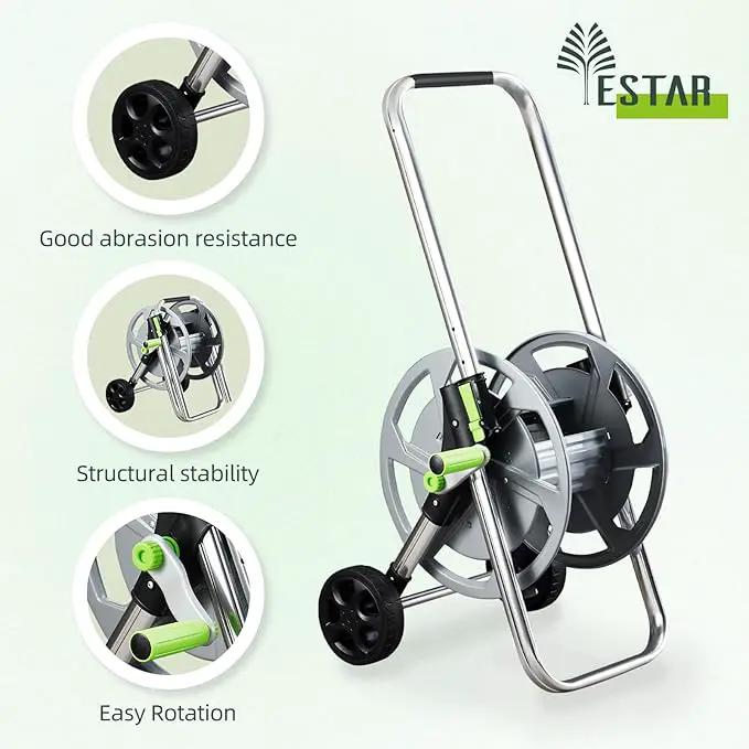 Garden Hose Reel Cart, Holds 75-150 Feet of 5/8-Inch Hose, Portable Hose Reel Cart With Wheels,Adjustable Handrail, Quick Hose Connector by GreenHaven Gardens
