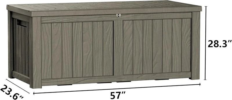 150 Gallon Waterproof Large Resin Deck Box Indoor/Outdoor Lockable Storage Container and Seating for Garden, Pool, and Patio (150 Gallon, Grey) by GreenHaven Gardens
