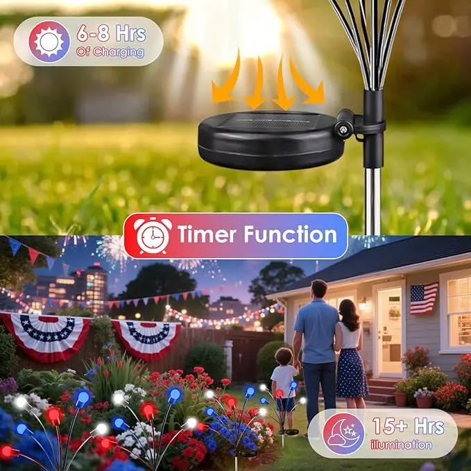 OZS 8pack Solar American Flag Lights - 4th of July Solar Garden LED Outdoor Waterproof Firefly Light for Memory Day, Independence Day, National Day Decoration (Red White Blue) by GreenHaven Gardens