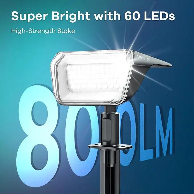 Linkind Solar Spot Lights Outdoor, 60 LEDs Solar Lights Outdoor Waterproof IP67 with 30% Conversion Rate, Ideal for Landscape, Garden, Yard, Pathway (6 Pack, Cool White) by GreenHaven Gardens