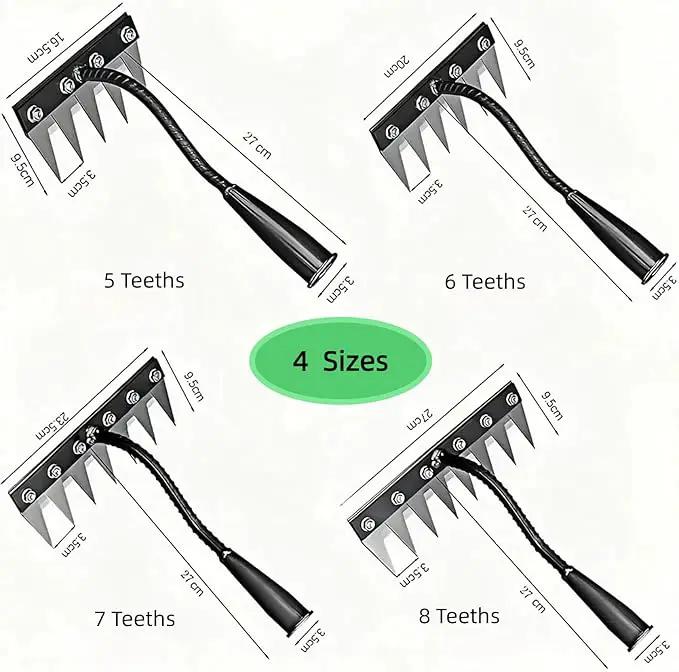 Gardenia Iron Weeding Rake, Iron Rake 2.0 for Gardening and Weeding, Detachable Double-Edged Blade Design Carbon Steel Heavy-Duty Weed Rakes,Hand Weed Puller Tools for Lawn Yard Garden Farm (6 teeths)