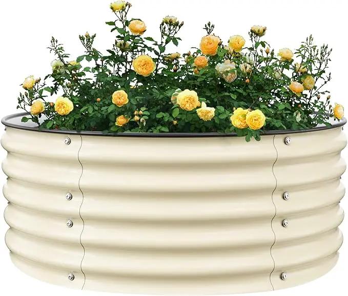 Round Raised Garden Bed Kit, 3.5x3.5x1.4Ft Outdoor Zinc-Aluminum-Magnesium Metal Flower Beds Stainless Steel Patio Ground Planter for Planting Vegetables (Ivory) by GreenHaven Gardens