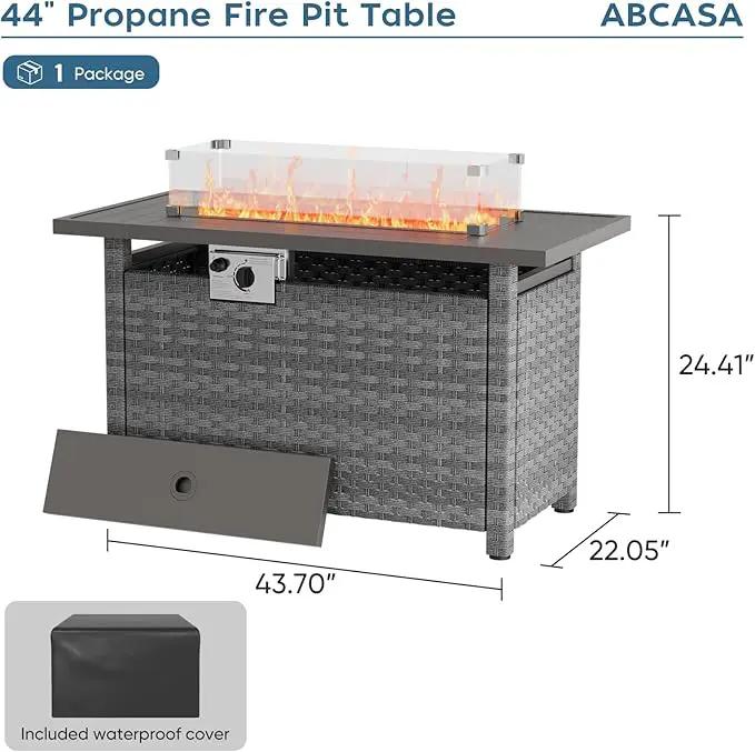 Propane Fire Pit Table Outdoor, 44" 60000BTU Auto-Ignition Fire Pits Table with Wind Guard Square Large Wicker Propane Firepits for Porch Garden(Grey,CSA Certified) by GreenHaven Gardens