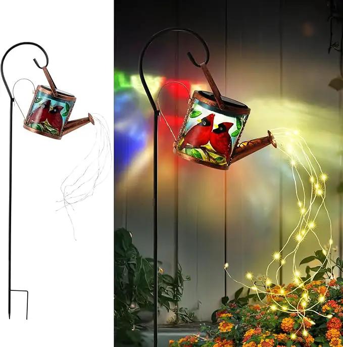 Larekook Solar Outdoor Watering Can Lights Decorative Path Lights, Metal Glass Solar Garden Light Outdoor Waterfall Decor Ornament for Yard Lighting Outside Cardinal by GreenHaven Gardens