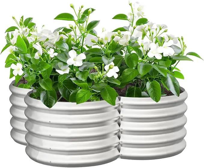 4x4ft Petal Galvanized Raised Garden Bed Kits 16" Tall Outdoor Large Metal Modular Planter Box 9-in-1 Raised Beds for Gardening,Vegetables,Fruits,Flowers & Herbs (Silver) by GreenHaven Gardens