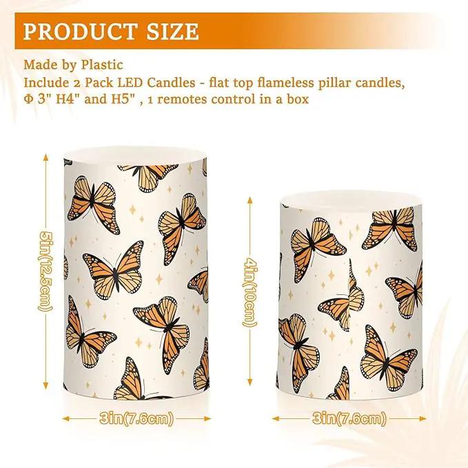 Flickering Flameless Candles, Monarch Butterflies LED Candles with Remote Timer, Set of 2 Battery Operated Candle for Valentine Wedding Birthday by GreenHaven Gardens