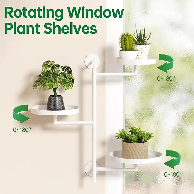 Rotating Window Plant Shelves, 3-Tier Metal Plant Shelf Indoor, White Plant Stand, Plant Rack for Wall Planters for Plants¡ê?Window Sill Gifts for Plant Lovers by GreenHaven Gardens