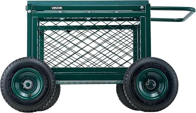 VEVOR Rolling Garden Cart with Seat, Metal Rolling Garden Work Seat with Wheels, Supports up to 400 LBS, Heavy Duty Gardening Cart Scooter, Outdoor Wagon & Stool on Wheels for Lawn, Patio, Backyard by GreenHaven Gardens