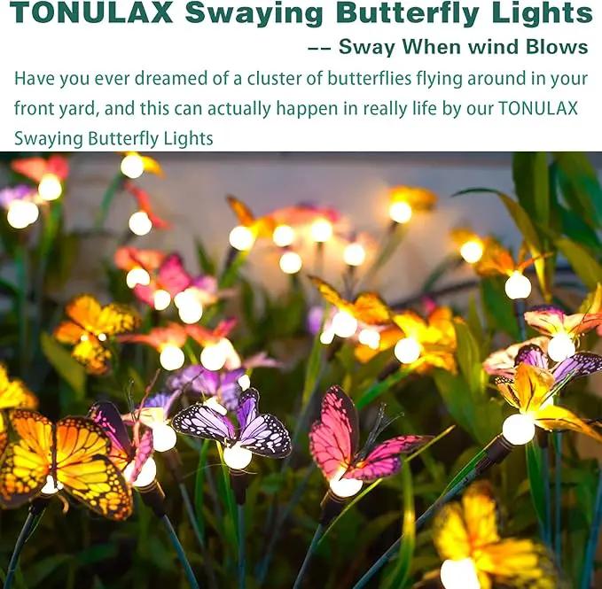TONULAX Solar Garden Lights - Swaying Butterfly Light, Swaying in The Wind, Solar Outdoor Lights, Yard Patio Pathway Decoration, High Flexibility Iron Wire & Realistic Butterflies(4 Pack) by GreenHaven Gardens