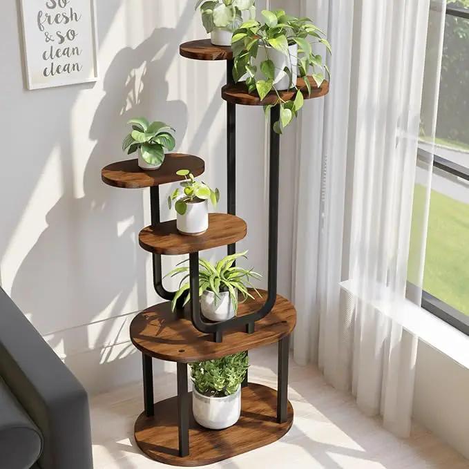 Plant Stand Indoor with Grow Lights, 6 Tier 38.6″ Tall Metal Plant Shelf for Multiple Plants, Plants Shelves Corner Flower Holder, Double U-Shape Plant Rack for Home, Living Room, Patio, Bedroom by GreenHaven Gardens
