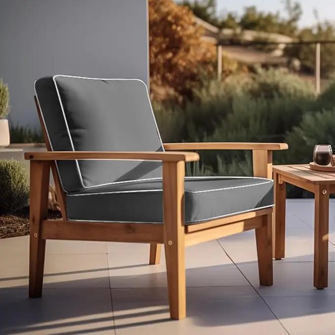 PNP FKJP 2 Pack Outdoor Chair Cushion 20" X 20" X 4", Waterproof Outdoor Seat Cushions with Non-Skid Ties,Dark Gray (Cushion + Cover) by GreenHaven Gardens