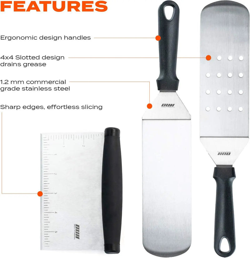 Flat Top Griddle Accessories for Blackstone and Camp Chef Griddle - 9 Pieces Set with Griddle Cleaning Kit and Carry Bag! Metal Spatula, Scraper for Hibachi and Teppanyaki Grill by GreenHaven Gardens