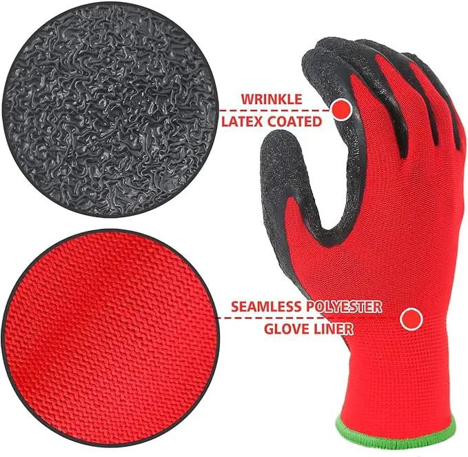 Evridwear Crinkle Latex Rubber Hand Coated Safety Work Gloves for Men Women General Multi Use Construction Warehouse Gardening Assembly Landscaping (XL-Size) 12 Pairs Pack by GreenHaven Gardens