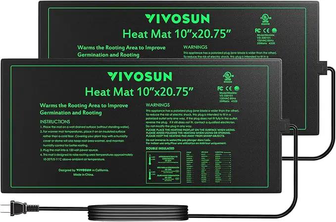 VIVOSUN 2 Pack Durable Waterproof Seedling Heat Mat 10" x 20.75" UL & MET-Certified Warm Hydroponic Heating Pad for Germination, Indoor Gardening, Greenhouse by GreenHaven Gardens