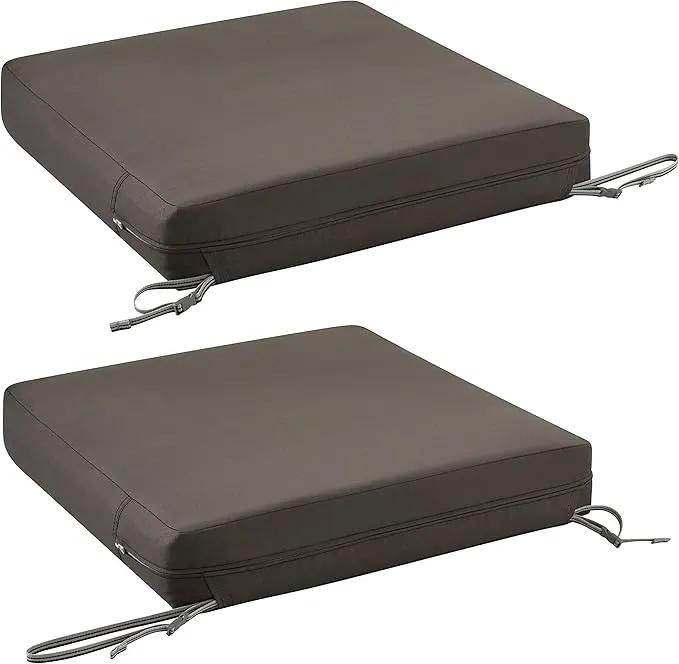 Classic Accessories Ravenna Water-Resistant 23 x 23 x 5 Inch Square Patio Seat Cushion Slip Cover & Foam, Dark Taupe, Lounge Chair Cushion by GreenHaven Gardens