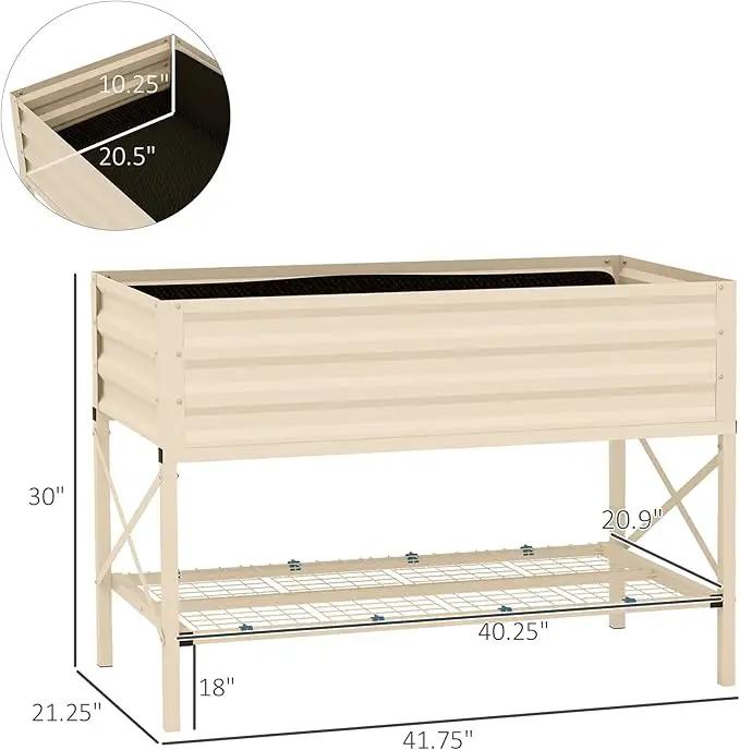 Outsunny Raised Garden Bed with Galvanized Steel Frame, Storage Shelf and Bed Liner, Elevated Planter Box with Legs for Vegetables, Flowers, Herbs, Cream by GreenHaven Gardens