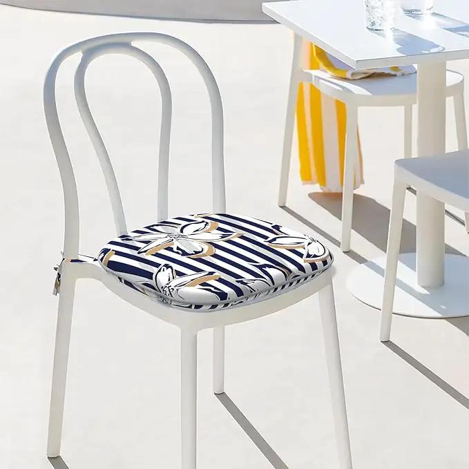 Indoor/Outdoor Chair Cushions 16x17 Inch, Patio Chair Cushions with Ties, All Weather Seat Cushions for Patio Furniture Home Garden Chair Use, Set of 4, Clemens Cabana Navy by GreenHaven Gardens