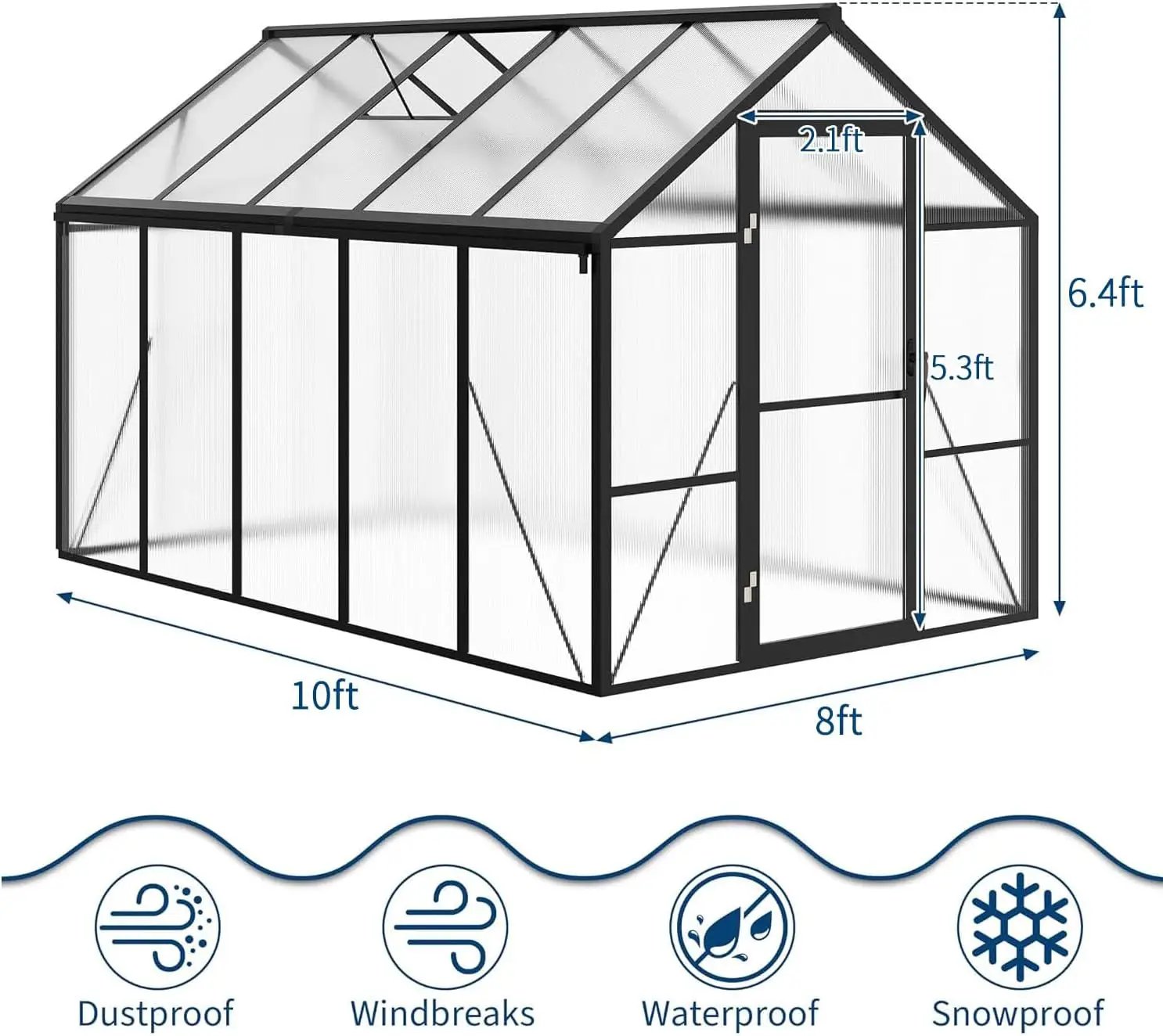 8x10 FT Outdoor Walk-in Greenhouse with Durable polyethylene Cover, Lockable Door, Adjustable roof Vent, and Ground Anchors. A Large, Sturdy Backyard Greenhouse Ideal for Patio, Lawn, and Gardening. by GreenHaven Gardens