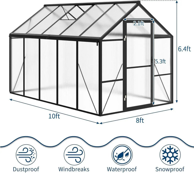 8x10 FT Outdoor Walk-in Greenhouse with Durable polyethylene Cover, Lockable Door, Adjustable roof Vent, and Ground Anchors. A Large, Sturdy Backyard Greenhouse Ideal for Patio, Lawn, and Gardening. by GreenHaven Gardens