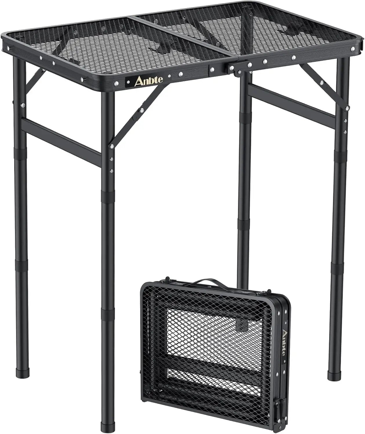 Folding Grill Table, Aluminum Camping Table Adjustable Height Max 27.5" Picnic Table Outdoor Table, Lightweight, Portable Handle for Travel Cooking BBQ Picnic, 22.8" x 16", Black by GreenHaven Gardens