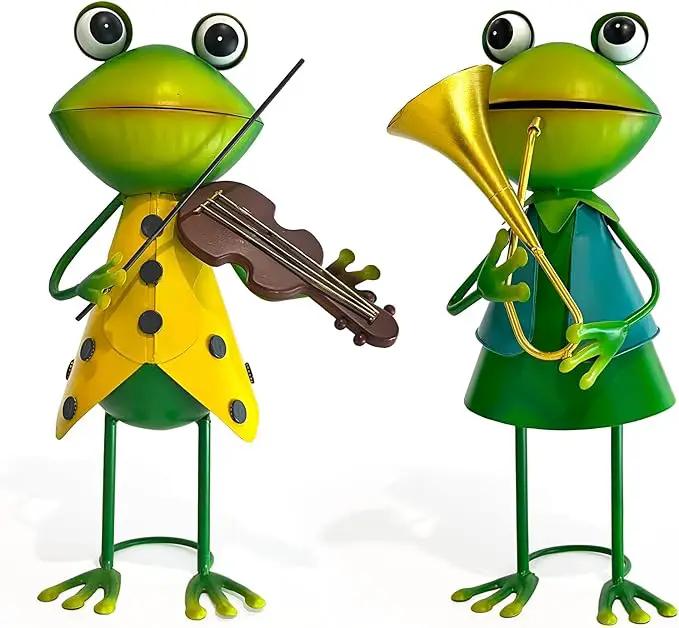 HONGLAND Frog Metal Yard Art - Metal Frog Outdoor Statue - Frog Garden Decorations - 3D Frog Figurine - Christmas Holiday Lawn Patio Yard Garden Decor Gardening Gifts for Women (Violin) by GreenHaven Gardens