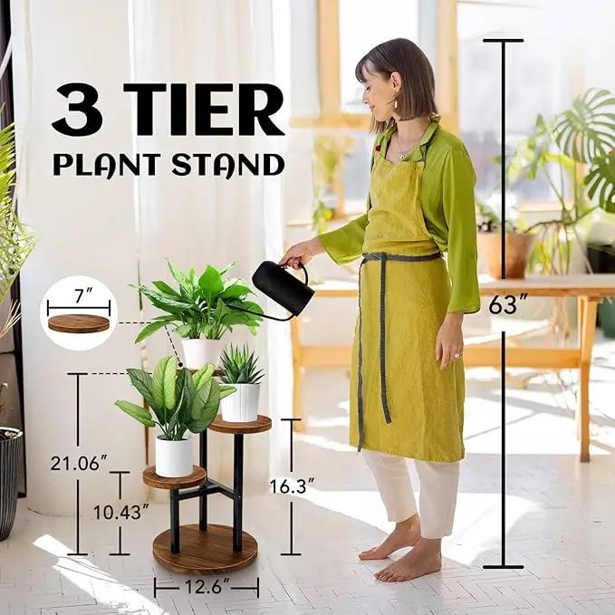AUGOSTA 3 Tier Plant Stand, Tall Metal Wood Shelf Holder for Indoor, Outdoor Display Rack Flower Pot Stand for Corner Living Room Balcony Garden Patio by GreenHaven Gardens