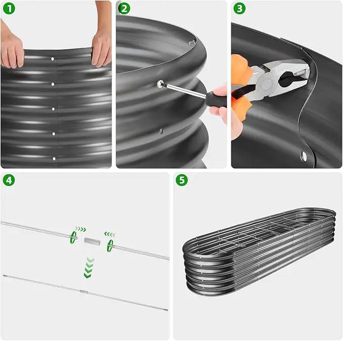 Land Guard 8×2×1.5ft Galvanized Raised Garden Bed Kit, Raised Garden Boxes Outdoor, Oval Metal Raised Garden Beds for Vegetables, Modern Grey by GreenHaven Gardens