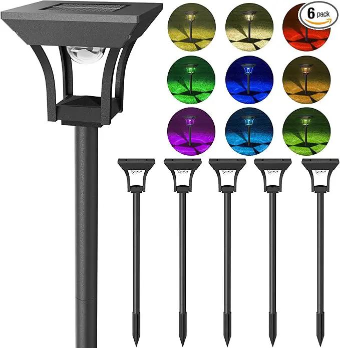CINOTON 6 Pack RGBCW Solar Pathway Outdoor Lights, 3 Lighting Modes Solar LED Garden Light, IP65 Waterproof Outside Solar Powered Landscape Lighting for Patio Walkway Yard Driveway RGB/Warm/Cold White by GreenHaven Gardens