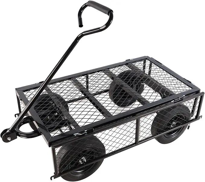Heavy Duty 480 Lbs Capacity Mesh Steel Garden Cart Folding Utility Wagon with Removable Sides (Black) by GreenHaven Gardens