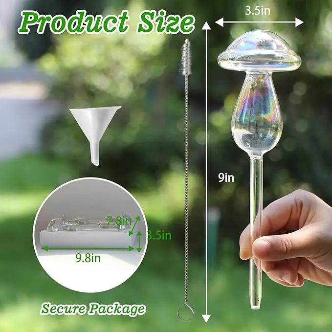 Plant Watering Globes, 4PCS Iridescent Rainbow Gradient Color Clear Glass Mushroom Self Watering Spikes Planter Insert, Automatic Plant Waterer Bulbs Devices for All Plants 9" L × 3.5" D by GreenHaven Gardens