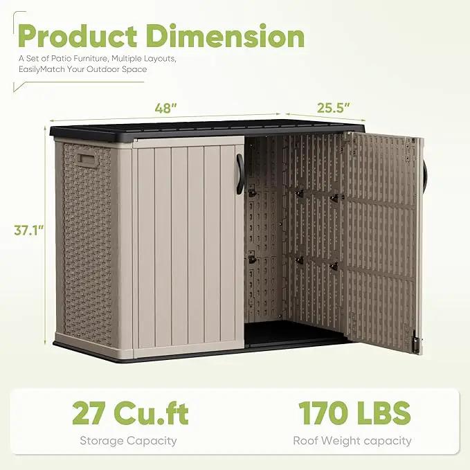 Devoko Outdoor Storage Cabinet 26 Cu Ft with Lockable Doors, Horizontal Storage Shed Waterproof Patio Tools Storage Box for Sofa Cushions, Gardening Tools and Accessories (Beige) by GreenHaven Gardens