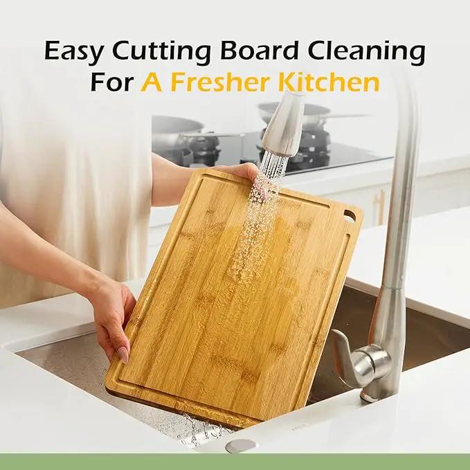 4-Pcs Natural Wood Cutting Board Set Kitchen Tools with Juice Groove, Wooden Chopping Board for Meat, Fruit, Vegetables & Cheese (Pre Oiled, Natural) by GreenHaven Gardens