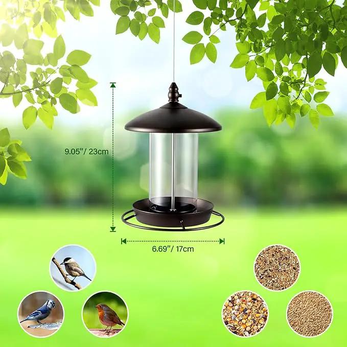 Metal Bird Feeder for Outside Hanging,Wild Bird Feeders for Cardinal, Large Roof and Tray - 6 Port by GreenHaven Gardens