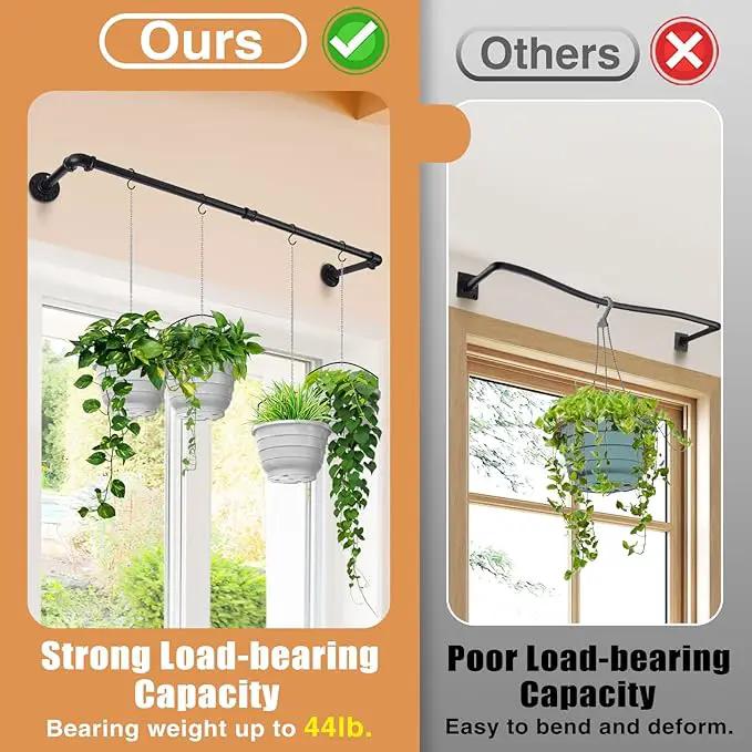 Plant Hanger Indoor, 34.2in Strong Load-Bearing Hanging Plant Holder, Window Plant Rod Black Metal Bar for Wall Ceiling Decor Shelves, 2 Pcs(Pot Chain & Plant Not Included) by GreenHaven Gardens