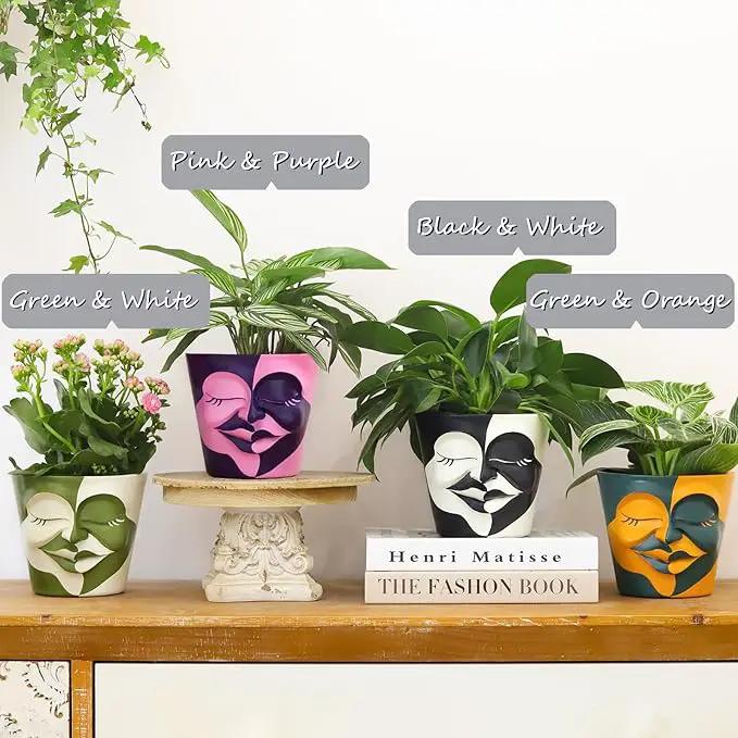GUGUGO Face Planters Pots with Drainage, Flower Plant Pots for Indoor Plants, Unique Funny Small Succulent Desk Vase for Plant Lover Gifts (Bicolor-Green & White, 5.5Inch) by GreenHaven Gardens
