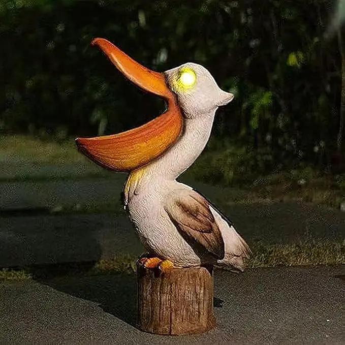 Elenon Garden Pelican Decor Solar Lights, Solar Pelican Garden Figurines Outdoor Decorative, Solar Yard Art Garden Sculptures & Statues for Patio Yard Pathway by GreenHaven Gardens