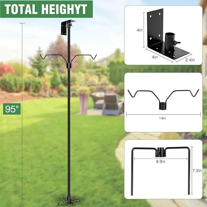Bird House Pole, 95 Inch Heavy Duty Bird Feeder Pole Mount Kit for Outdoors, Adjustable Bird Feeding Stand, with 2-Hooks, 5-Prong Base for Birds Watching by GreenHaven Gardens