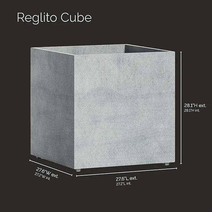 Reglito Cube Planter – Fiberglass Indoor/Outdoor and Weather-Resistant Large Planter (Concrete Stone, 27.6" L x 27.6" W x 28.1" H) by GreenHaven Gardens