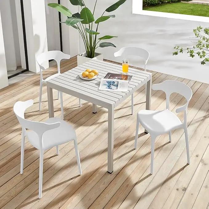 Plastic Outdoor Dining Table with Metal Legs, Weather Resistance, Home Patio Table, Restaraunt Outdoor Table, Quick Assembly (Grey) by GreenHaven Gardens