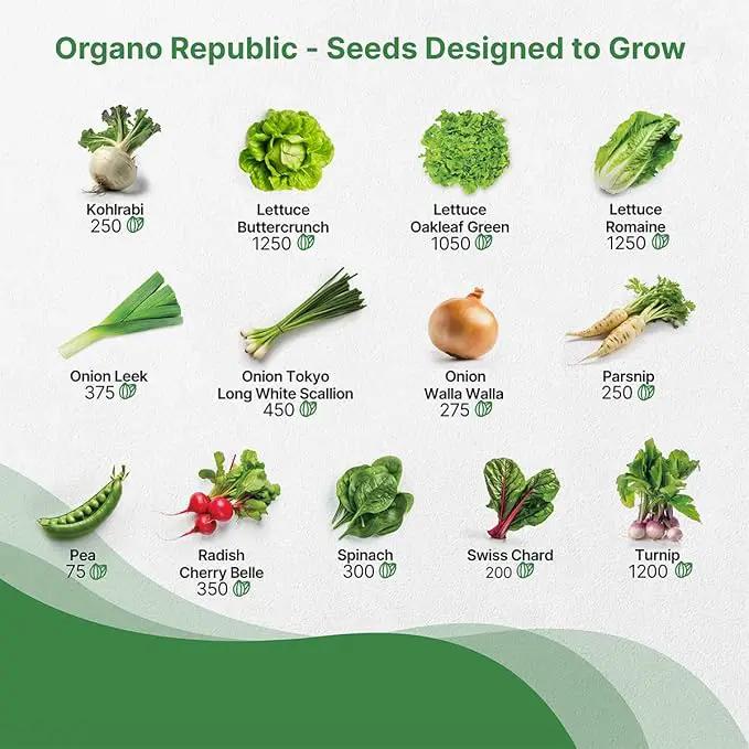 Organo Republic 25 Winter Vegetable Garden Seeds Variety Pack for Outdoors & Indoor Home Gardening 6500+ Non-GMO Heirloom Seeds: Broccoli Beet Carrot Collard Lettuce Radish Spinach Pea Kohlrabi by GreenHaven Gardens