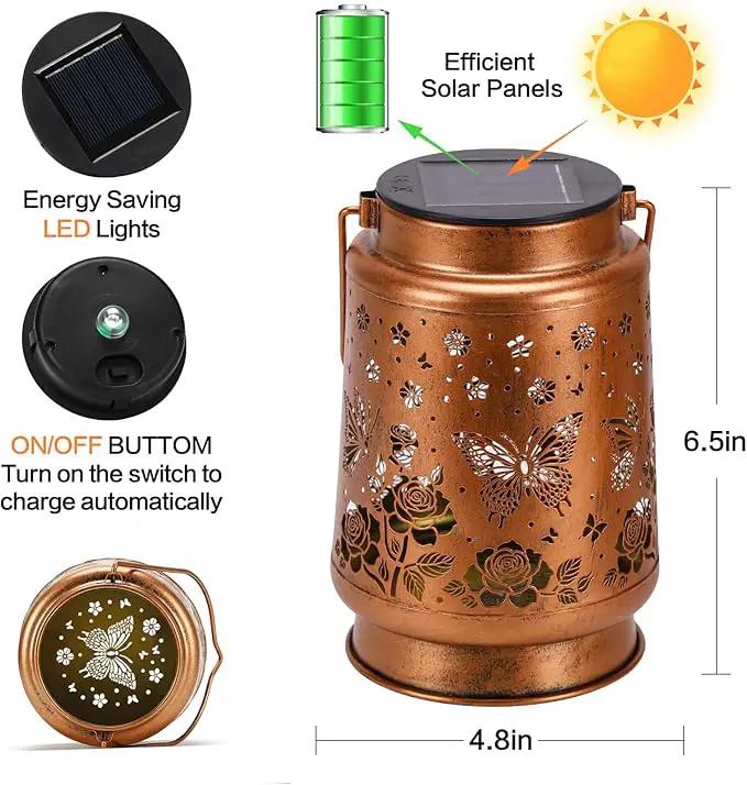 Butterfly Solar Lanterns Outdoor Waterproof Rose Garden Decor Gifts for Women Mom Grandma Hanging Solar Lights Metal Solar Decoration Outside for Yard, Patio, Backyard, Porch by GreenHaven Gardens