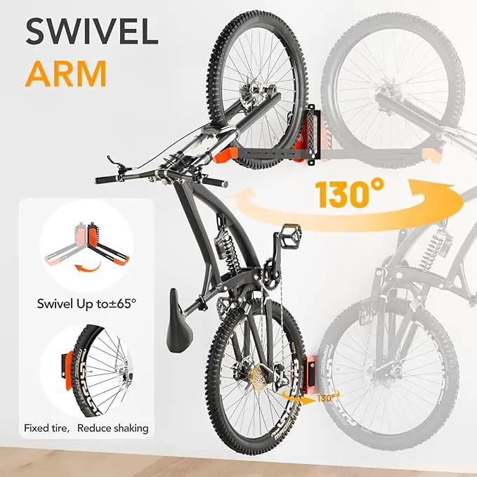 Swivel Bike Rack Wall Mount, Bike Hangers for Garage, Space-Saving Vertical Bike Holder, Holds up to 77 lbs, Bicycle Wall Hanger Storage, No Heavy Lifting Required Indoor Hanging Bike Rack-Orange by GreenHaven Gardens