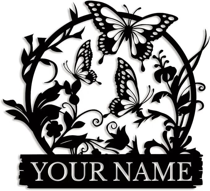 Custom Butterfly Metal Sign,Personalized Butterfly House Number Signs,Personalized Gardener Name Sign,Garden Patio Wall Decor (Style-4) by GreenHaven Gardens