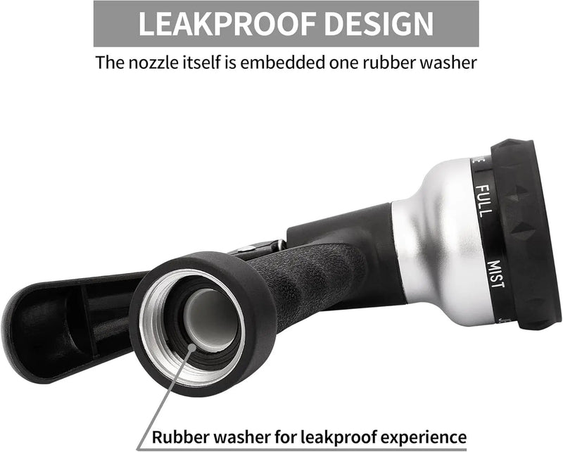 AUTOMAN-Garden-Hose-Nozzle, ABS Water Spray Nozzle, 7 Adjustable Watering Patterns, Slip Resistant for Watering Plants, Lawn& Garden, Washing Cars, Cleaning, Showering Pets & Outdoor Fun.Silver Color by GreenHaven Gardens